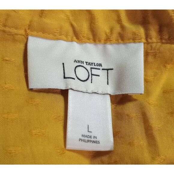 Loft Shirt Ladies Large Gold Short Sleeve V-Neck Ruffle Textured Side Zipper Sho - Picture 6 of 8